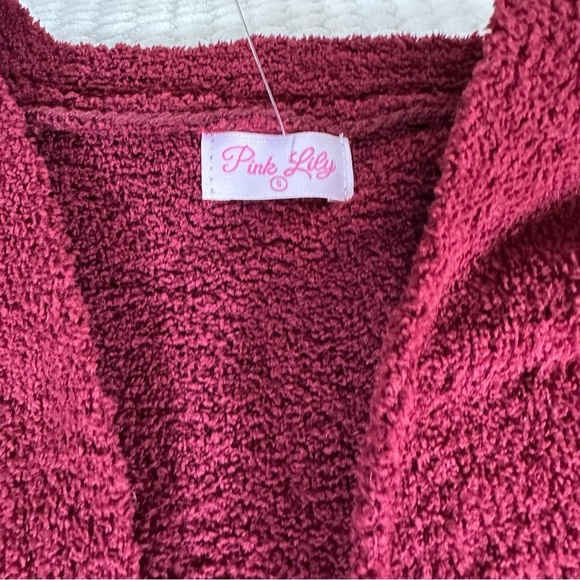 Pink Lily Maroon Womens S Popcorn Cardigan with Pockets Cozy Fall Winter - Picture 5 of 10